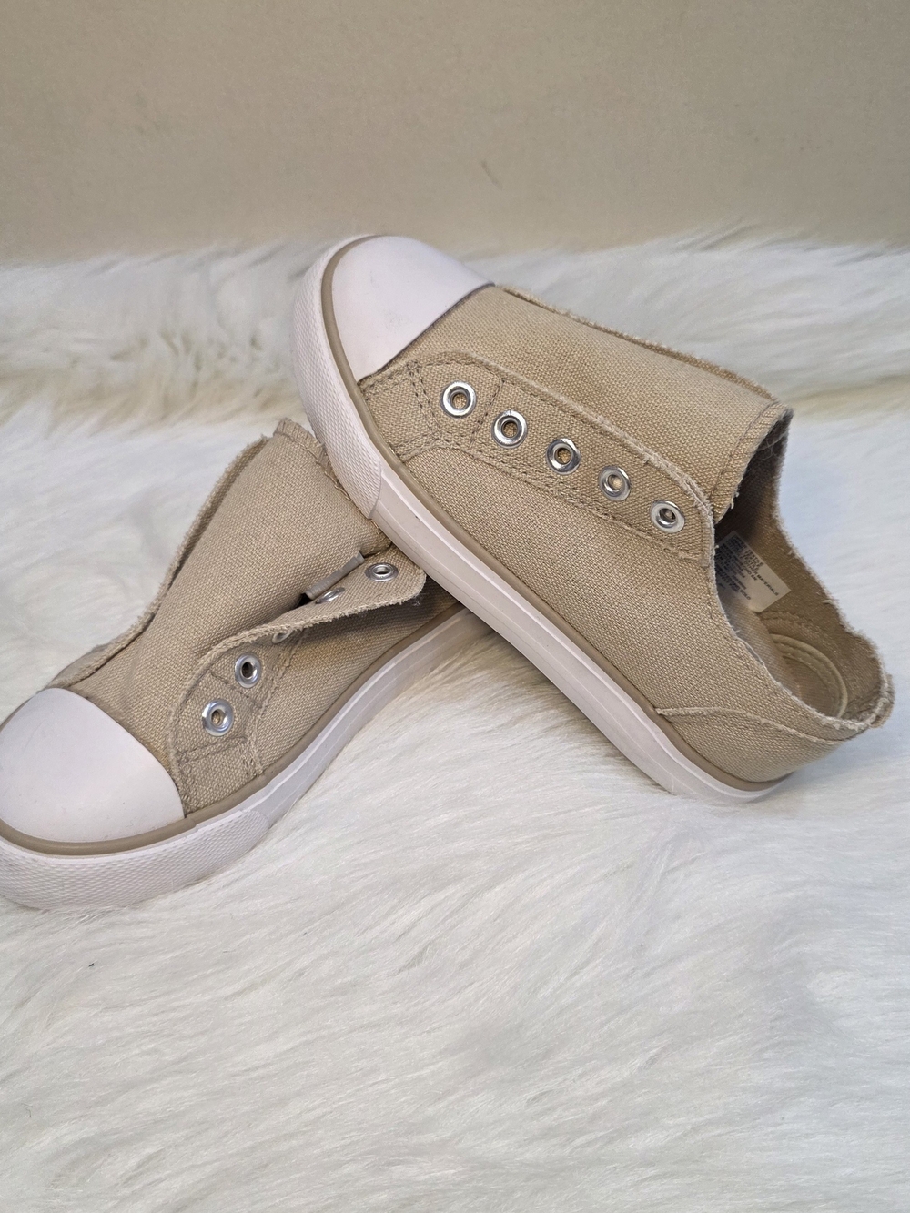 Kids Canvas Slip-On Sneakers in Beige